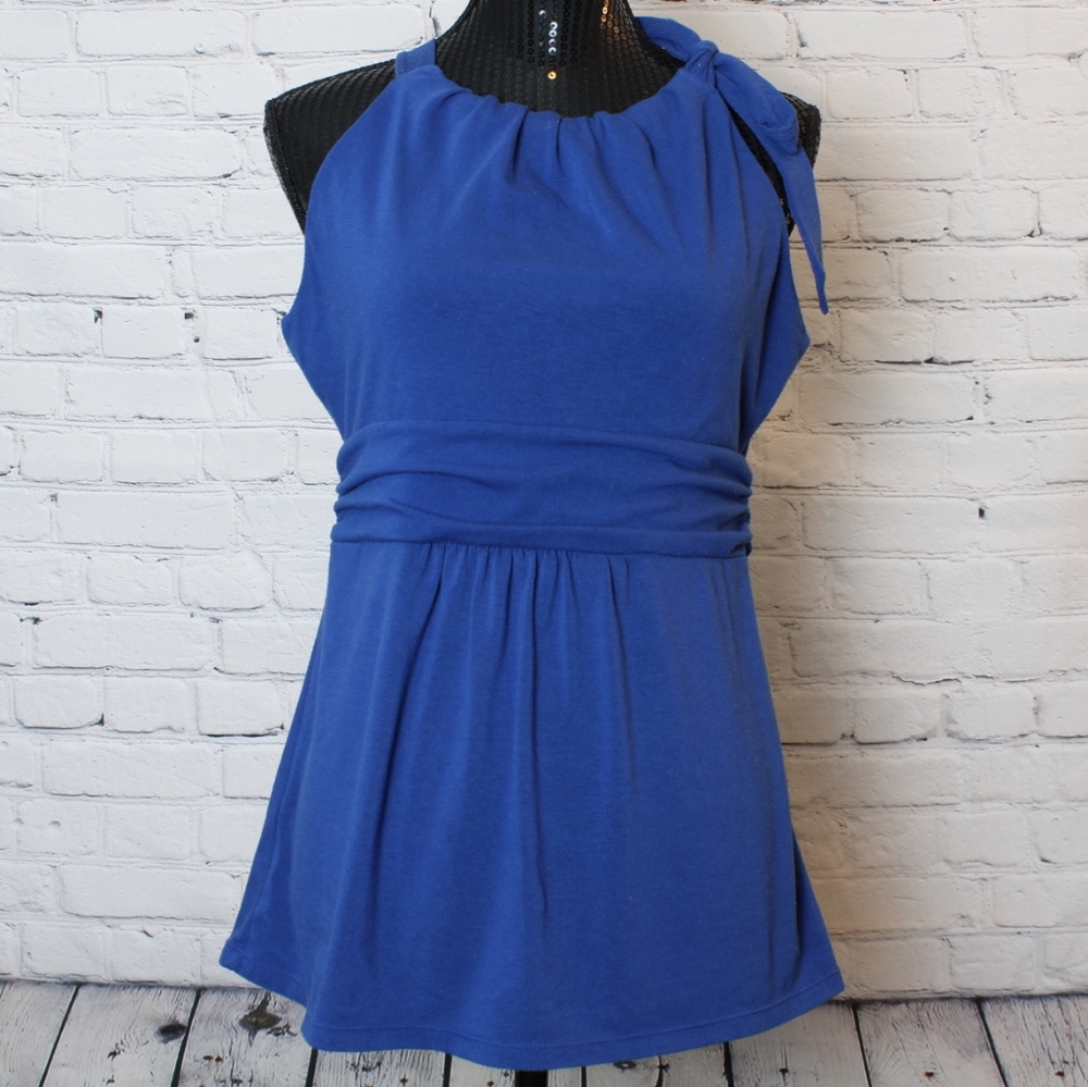Ann Taylor Blue Sleeveless Knit w Shoulder Tie (L)